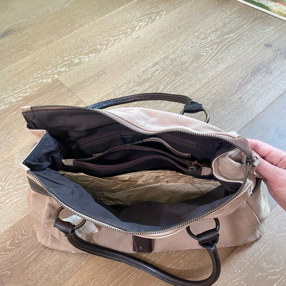 Laura Di Maggio Tan and Brown Shoulder Bag with Double Handles